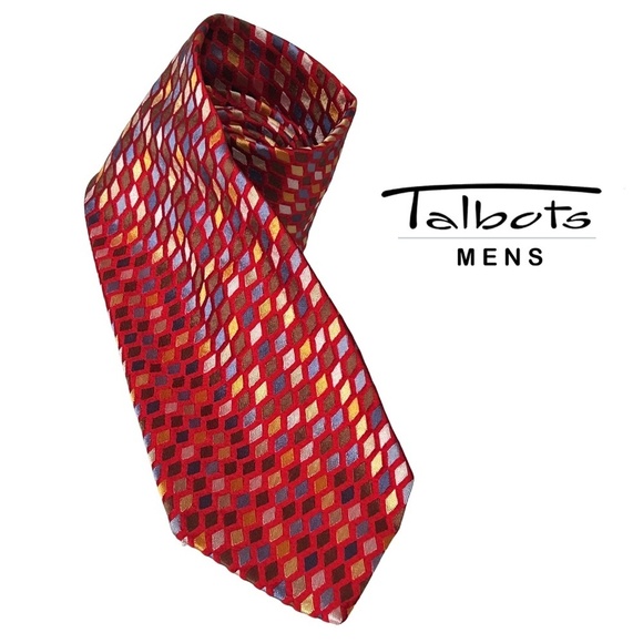 Talbots Mens Necktie Hand Made Sheen Ombre Effect Silk Geometric Cubes Embossed - Picture 7 of 10